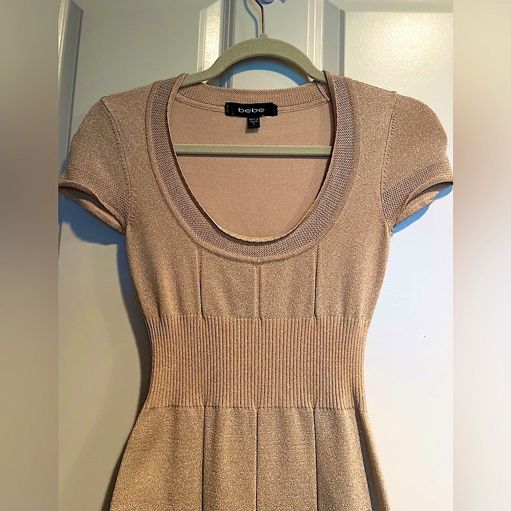 Gold Metallic Holiday 🔥 Scoop Neck Super Mini Dress - Hourglass Shaping Waist